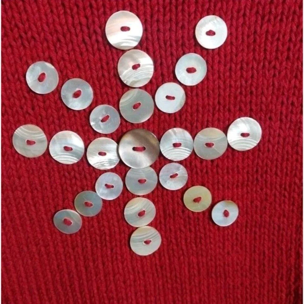 Vintage Pure Handknit Sweater M/L Red Cotton Shell Button Boho Art Knit